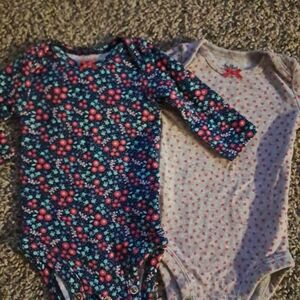 child of mine Navy Floral & Pink Polka One-Piece Bodysuits